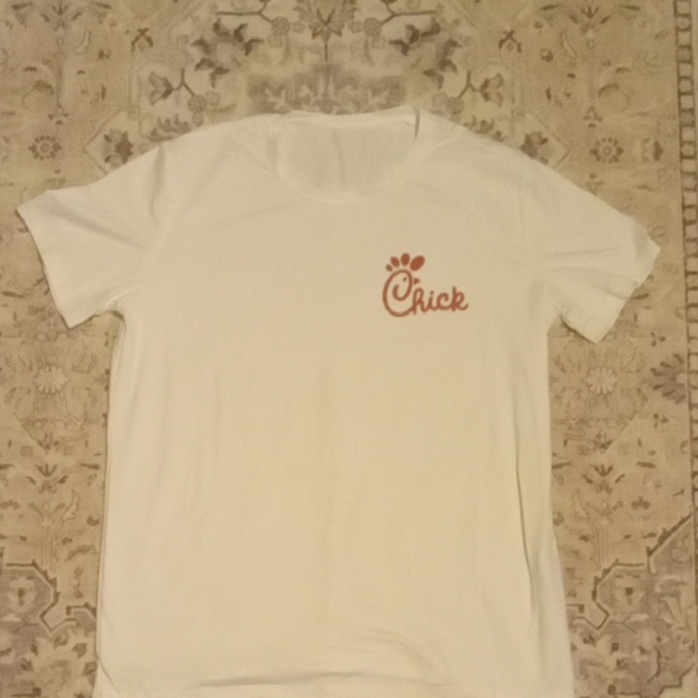 White Tee with Red 'Chick' Logo